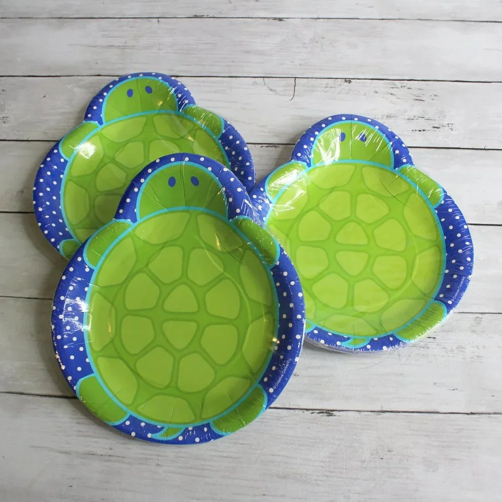 Kid Birthday Party LOT Turtle Plates Invitations Disposable Paper